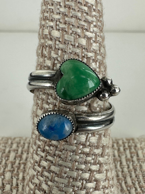 Vintage Sterling Bali Denim Lapis Green Jadeite Adjust Bypass Ring 7