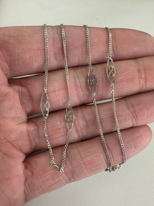 Vintage Art Deco Revival Sterling Silver Filigree Chain Link Necklace 16”
