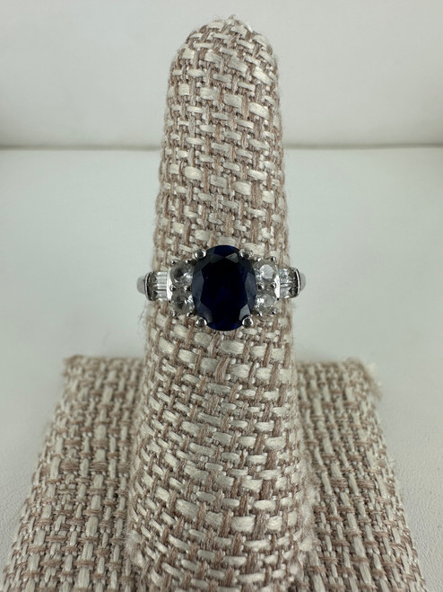 Vintage MCM Sterling Silver Sapphire Ring 6.5