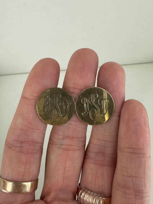 Vintage 12k Gold Filled Engraved Signature Plate Screw Back Earrings