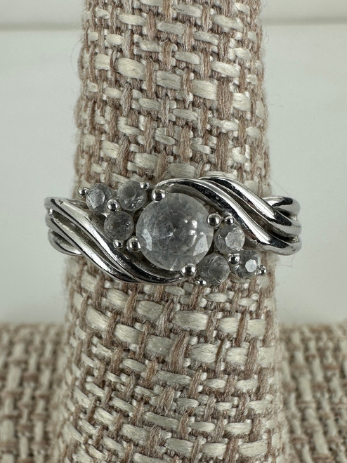 Vintage Sterling Silver Cubic Zirconia Twisted Band Ring 6.5