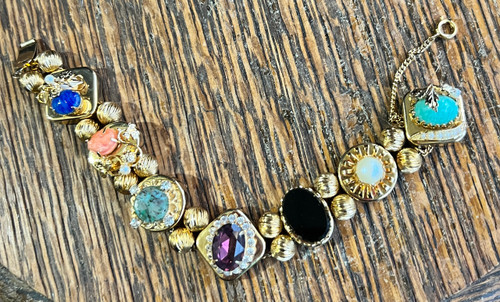 Best Rare Vintage Vendome Huge Slide Bracelet Givre Peking Ameth Onyx Glass 7.5"