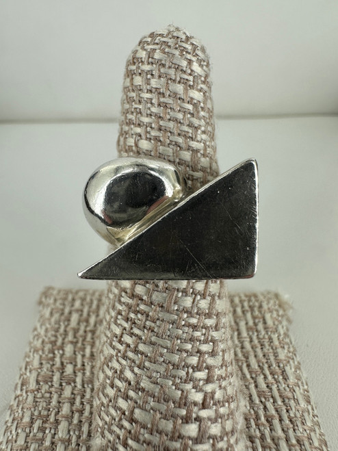 Vintage Sterling Silver Brutalist Round Square Bypass Ring 6