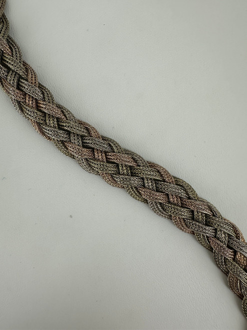 Antique Art Deco Sterling GF Tri Tone Braided Chain Bracelet 7.5"