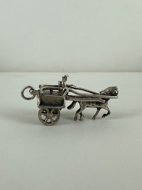 Vintage Sterling Silver Sulky Trotter Moving Wheel Horse Pendant Charm