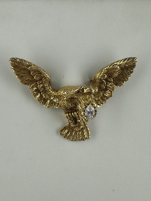 Vintage Sterling Silver Gilt American Eagle Crystal Brooch/Pin 2.25”