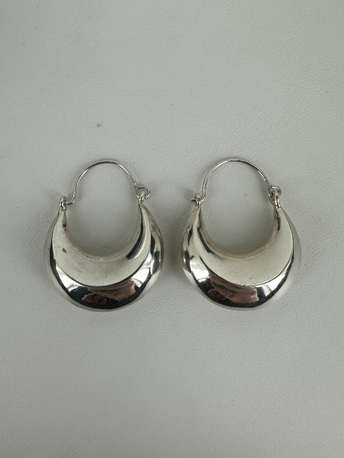Vintage Sterling Silver Thick Puffy Crescent Hoop Dangle/Drop Earrings 1.25”