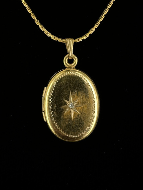 Antique Victorian/Edwardian GF Diamond Star Oval Locket Pendant Necklace 18”