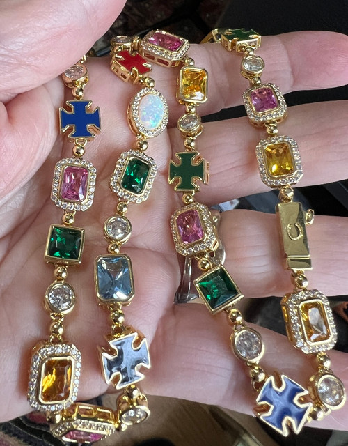 Vintage Stunning Georgian Style Riviere Multi Stones Cernucci Necklace 19"