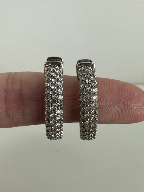 Vintage Sterling Silver Sonia B Pave CZ Hinged Hoop Earrings