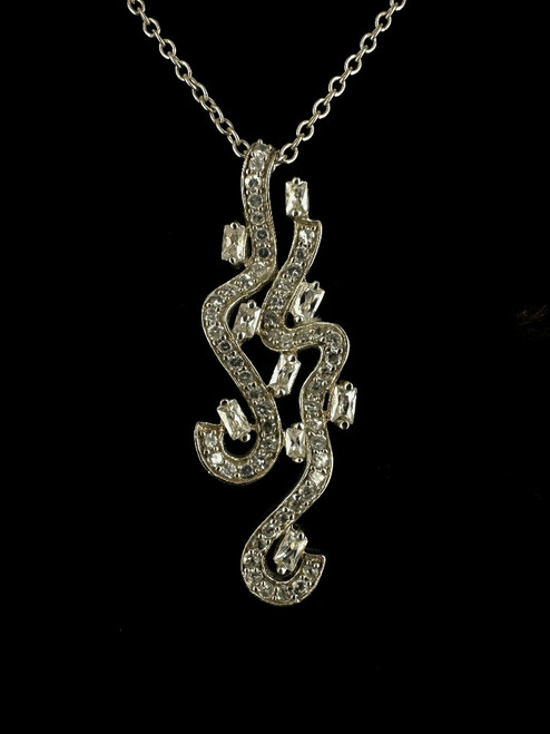 Vintage Sterling Silver CZ Flowing Curvy Ribbon Style Pendant Necklace 18”