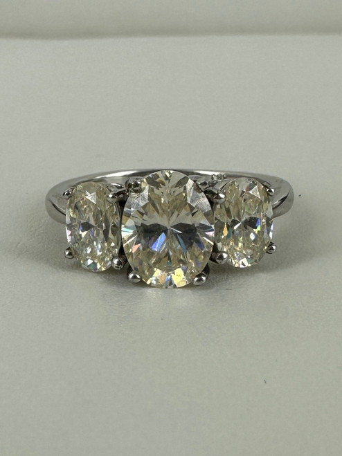 Vintage MCM Sterling Silver Oval CZ Trilogy Ring 7.5