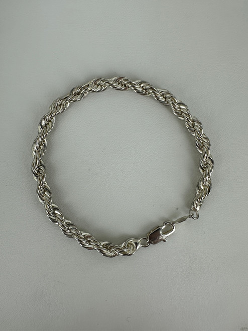 Vintage Sterling Silver 4.8mm Rope Chain Bracelet 7.25”