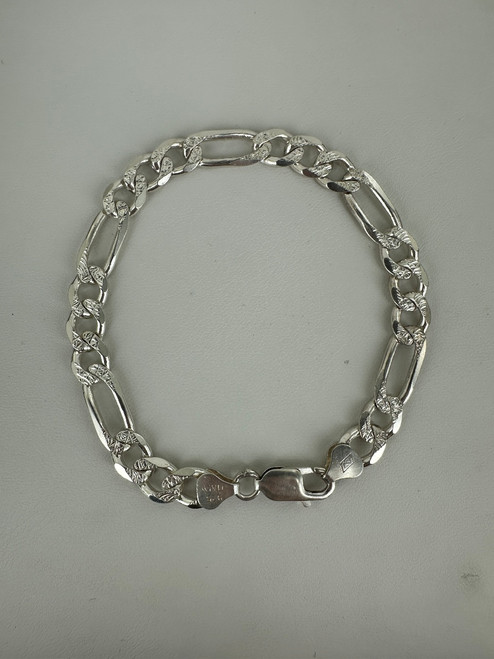 Vintage Sterling Silver 7.6mm Brutalist Figaro Chain Bracelet 8.5"