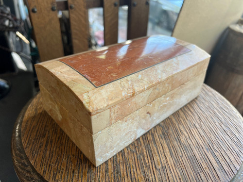 Vtg Maitland Smith Tessellated Marble Jewelry Box Wood w/ Black Felt Lining
