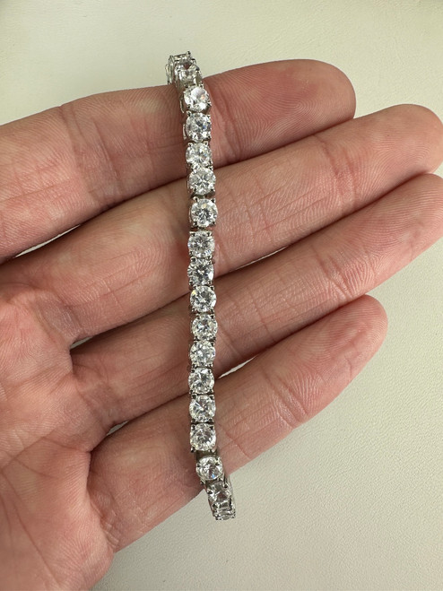 Vintage Sterling Silver Cubic Zirconia Tennis Bracelet 7.5”