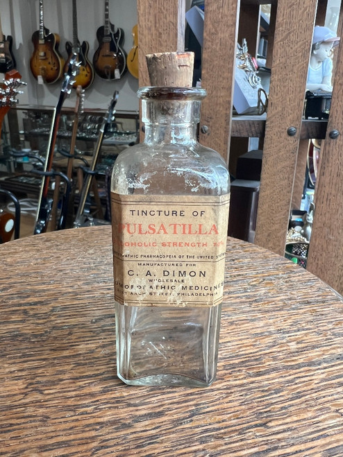 Antique C.A. Dimon Tincture of Pulsatilla Apothecary Bottle c.1900 - RARE FIND