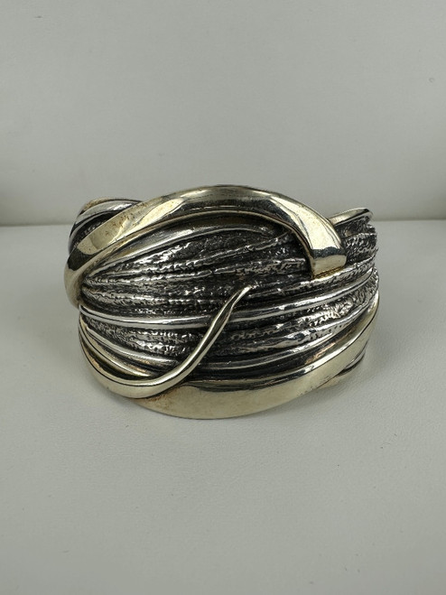 Vintage Israel Designer N.S. Bar-On Sterling Gold Vermeil Modernist Spiral Cuff Bracelet