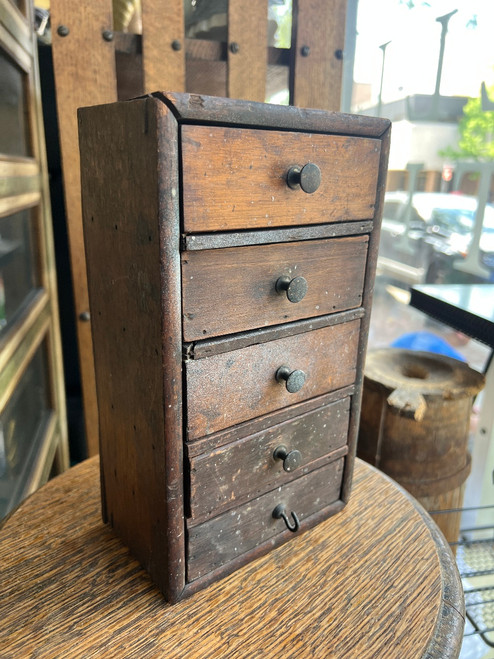 Antique Victorian Primitive Wood 5 Drawer Spice Desk Cabinet Box Apothecary Chest