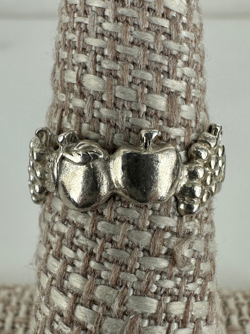Vintage Sterling Silver Apple Orange Grape Fruit Band Ring 5.5