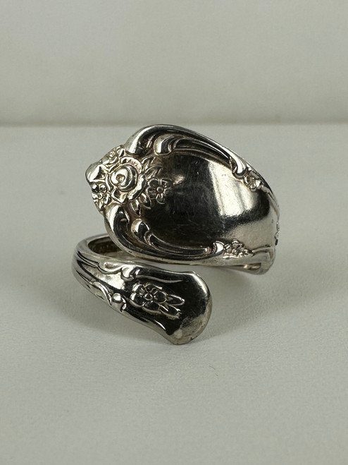 Antique Art Nouveau Sterling Silver Adjustable Floral Spoon Ring 7.5