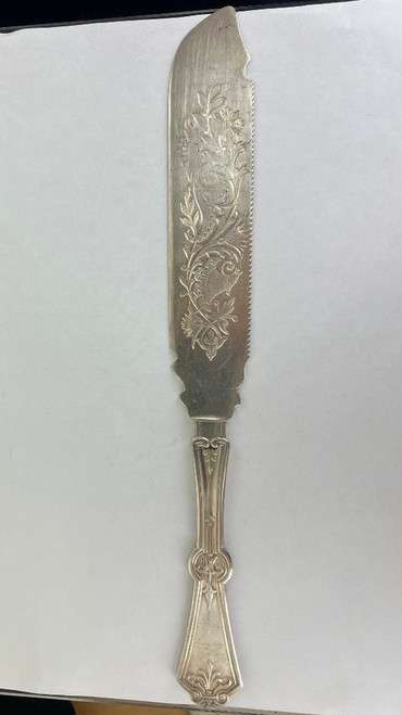 Antique 1847 Rogers Bros A1 Silverplate Fish Serving Knife Floral Engraved - 11"