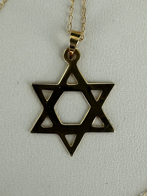 Vintage MCM 14k Gold Jewish Star Of David Dainty Pendant Necklace 17”