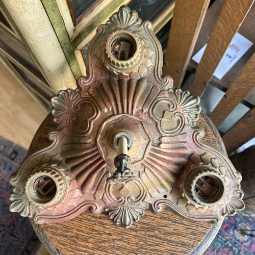 Antique 1920s Art Deco Polychrome Cast Metal 3-Light Ceiling Pan Fixture