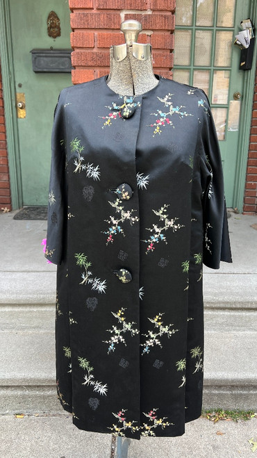 Vintage Mohan’s Hong Kong Black Silk Brocade Opera Kimono Styled Coat Jacket MCM