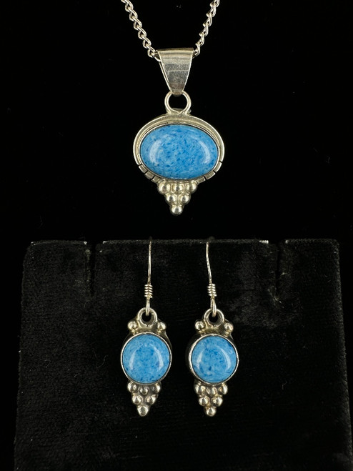 Vintage Sterling Silver Bali Denim Lapis Necklace Earrings Set