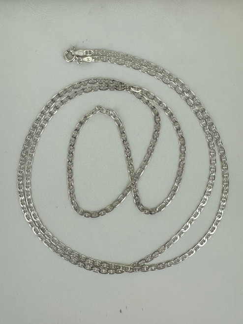Vintage Sterling Silver Long Mariner Anchor Chain Necklace 36”