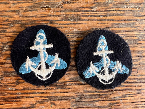 Vintag WWII USN U.S. Navy WAVES Women's Coat Collar Insignia Wool Patch Pair
