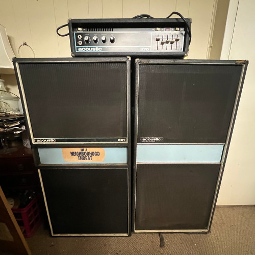 Vtg 1970s Acoustic #370 Bass Amp Head & Pair #301 1x18” Folded Horn Speaker Cabs