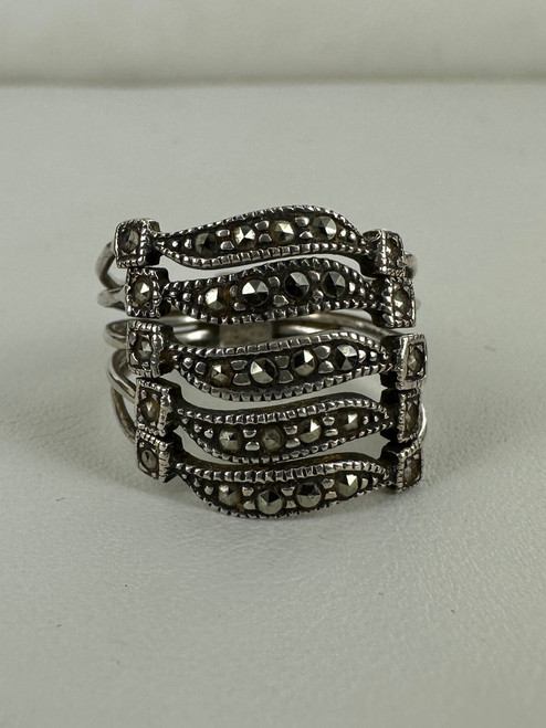 Vintage Sterling Silver Judith Jack Split 5 Row Marcasite Mutli Band Ring 7