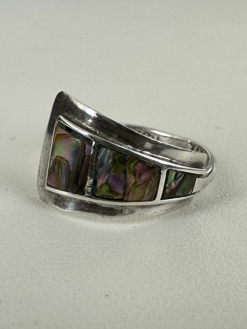 Vintage Sterling Silver Taxco Mexico Abalone Inlay Adjustable Ring 8