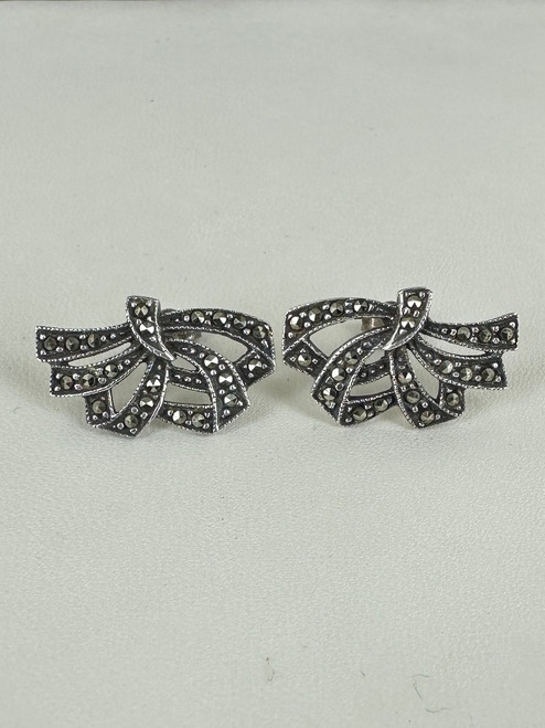 Vintage MCM Sterling Silver Marcasite Bow Earrings