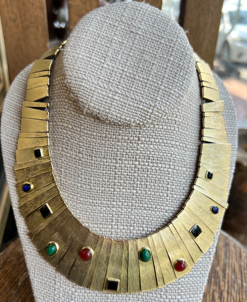 Vintage Les Bernard Runway Egyptian Revival Gorgous Cab Collar Bib Necklace 14.5
