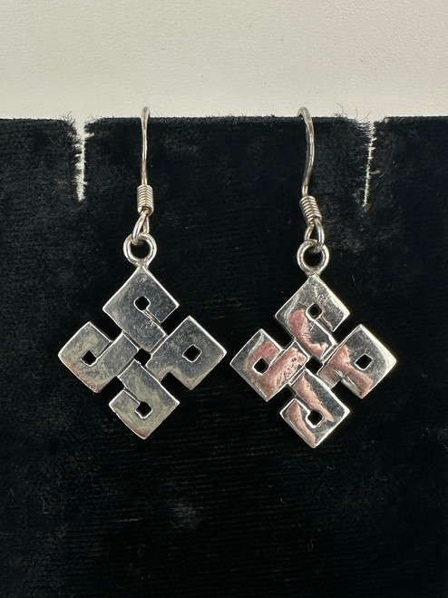 Vintage Sterling Celtic Style Endless Tibetan Knot Geometric Dangle Earrings
