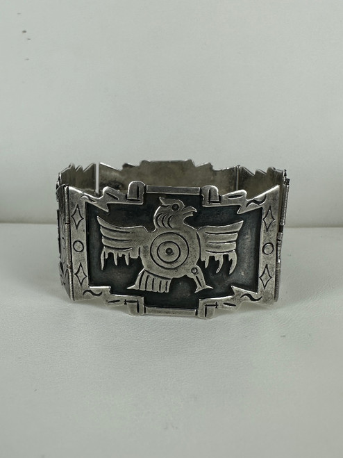 Vintage Sterling Taxco Mexico Native American Thunderbird Wide Panel Bracelet
