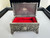Vintage Silver Tone Ornate Trinket Box / Jewelry Box Red Velvet Lined