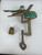 Antique Victorian Brass Bird Sewing Clamp with Green Pin Cushions & Thimble