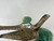Antique Victorian Brass Bird Sewing Clamp with Green Pin Cushions & Thimble