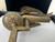 Antique Victorian Brass Bird Sewing Clamp with Green Pin Cushions & Thimble
