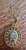 Vintage Micro Mosaic Filigree Floral Flowers Green Oval Pendant Necklace Gold 24