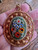 Vintage Micro Mosaic Filigree Floral Flowers Green Oval Pendant Necklace Gold 24