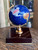 Vintage Gemstone Inlay World Globe Desk Ornament Brass Tone Wood Base