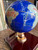 Vintage Gemstone Inlay World Globe Desk Ornament Brass Tone Wood Base