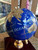 Vintage Gemstone Inlay World Globe Desk Ornament Brass Tone Wood Base