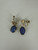Vintage 12k GF Carved Scarab Blue Chalcedony Dangle Screw Back Earrings 1.25”