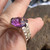 Vintage Statement Sterling 10ct Amethyst Checker Cut NOS Cocktail Ring Sz 7.75
